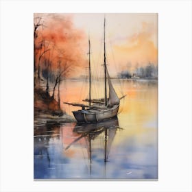 A Lonely Boat On The River Canvas Print