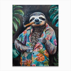 Animal Party: Crumpled Cute Critters with Cocktails and Cigars Sloth 2 Canvas Print