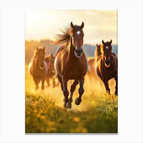 Horses Galloping At Sunset. Generated AI. Art Print Canvas Print