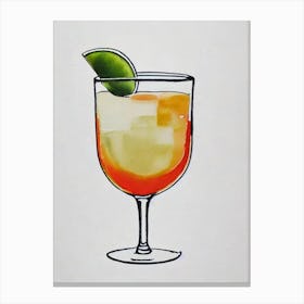 Italian Margarita Minimal Line Drawing With Watercolour Cocktail Poster Canvas Print