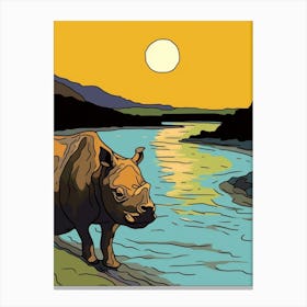 Simple Rhino Line Illustration By The River 2 Canvas Print