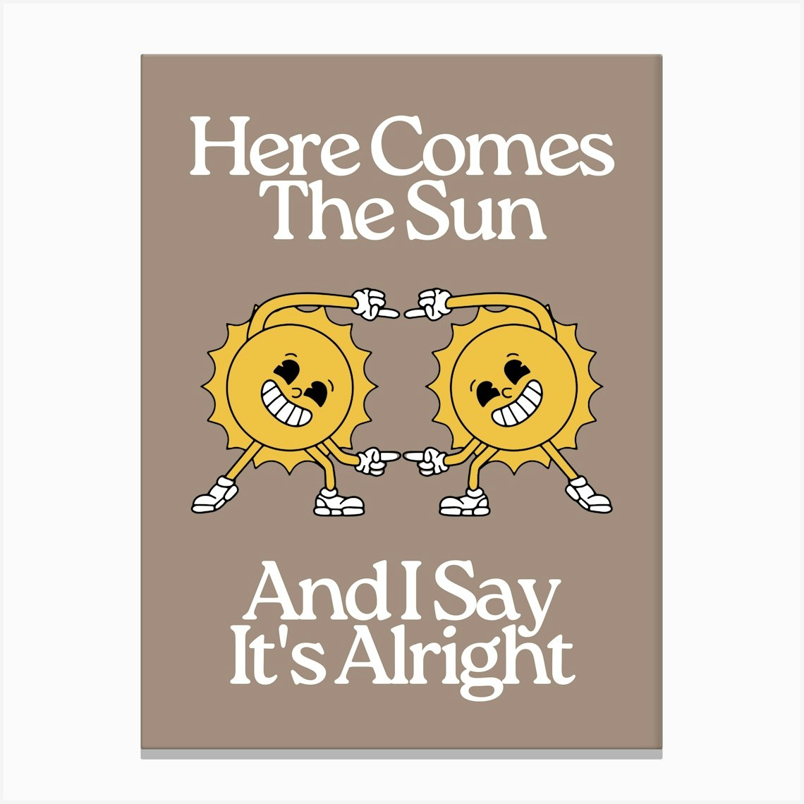 Here Comes The Sun Art Print | Vintage Retro Music Art Print | Beige Nursery Wall Art | 60’s 70’s Art Print | Sun Decor | Sun Canvas Print by