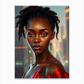 Afro Girl In Red Dress Canvas Print