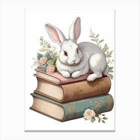 Rabbit On Books Canvas Print