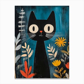 Black Cat In Flowers 1 Canvas Print