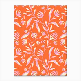 Climbing Paper Cut Floral Vine - Pink, Scarlet, Cream Canvas Print