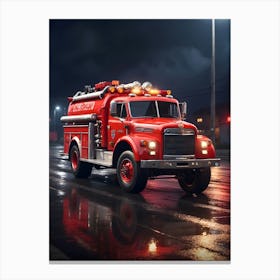 Fire Truck At Night Canvas Print