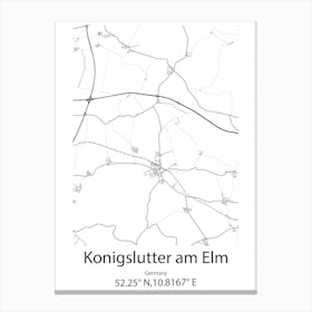 Konigslutter Am Elm,Germany Minimalist Map Canvas Print