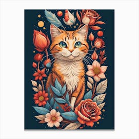 Orange Cat With Flowers Canvas Print