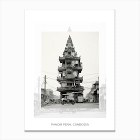 Poster Of Phnom Penh, Cambodia, Black And White Old Photo 1 Canvas Print