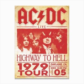 Rare Acdc 1979 Concert Poster Highway To Hell Tour Oakland Ca Canvas Print