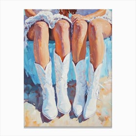 Two Girls In White Cowboy Boots Canvas Print