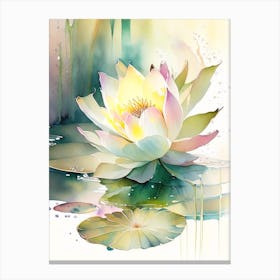 Blooming Lotus Flower In Pond Storybook Watercolour 6 Canvas Print