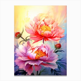 Peony With Sunset Watercolor Style (2) Canvas Print