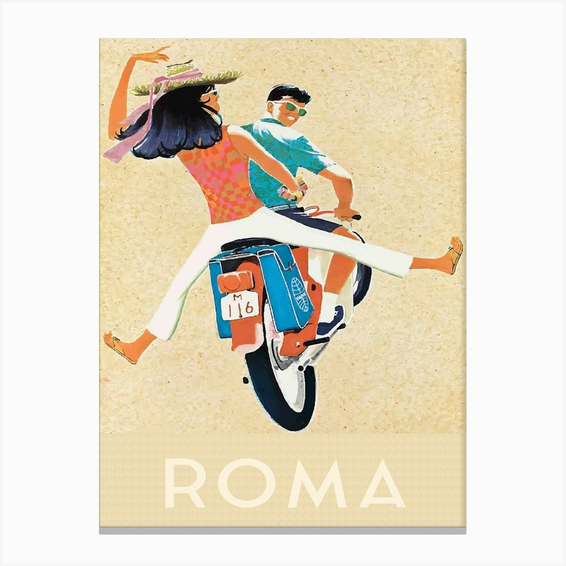Vespa Print, 60s Moped Scooter Mid Century Modern Wall Art Pop Art Retro Print Vintage Travel Poster Rome Italy Print 2 Canvas Print by Jaffa Orange