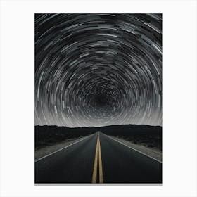 Star Trails Over The Road Canvas Print