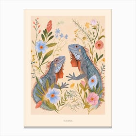 Folksy Floral Animal Drawing Iguana 3 Poster Canvas Print