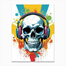 Skull With Headphones Pop Art (21) Canvas Print
