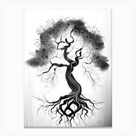 Tree Of Life Symbol 2, Black And White Painting Canvas Print