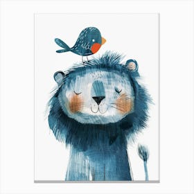 Small Joyful Lion With A Bird On Its Head 9 Canvas Print