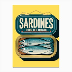 Vintage Sardines Pour Les Toasts Art Print, Yellow Canvas Print