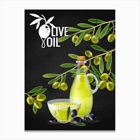 Olive Oil And Olive Branches - olives poster, kitchen wall art Canvas Print