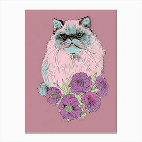 Cute Himalayan Cat With Flowers Illustration 1 Canvas Print