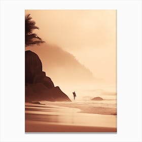 Person With Surfboard On Anse Lazio, Praslin Seychelles 2 Canvas Print