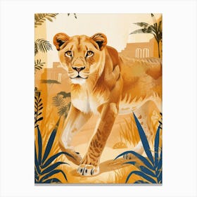 African Lion Lioness On The Prowl Illustration 4 Canvas Print