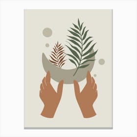 Hands Holding A Leaf Canvas Print