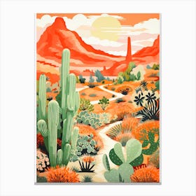 Orange Desert And Cactus 2 Canvas Print