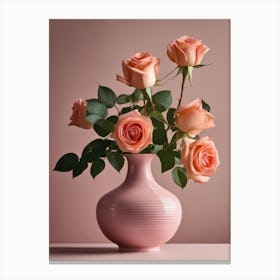 A Vase Of Pink Roses 26 Canvas Print