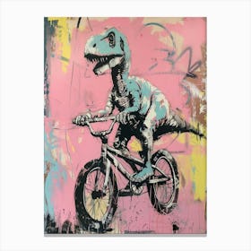 Dinosaur On A Bike Pink Purple Graffiti Style Illustration 2 Canvas Print