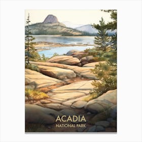 Acadia National Park Watercolour Vintage Travel Poster 3 Canvas Print