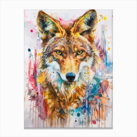 Coyote Colourful Watercolour 4 Canvas Print