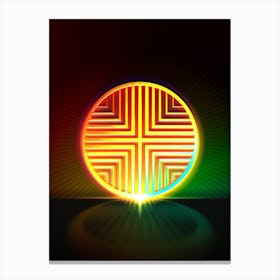 Neon Geometric Glyph in Watermelon Green and Red on Black n.0110 Canvas Print