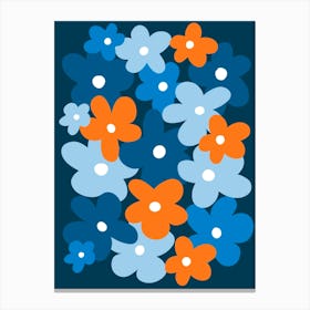 Cute Flowers In Blue And Orange Canvas Print