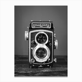 Vintage black and white Rolleicord camera - retro dark film photography by Christa Stroo Photography Canvas Print