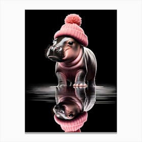 Baby Hippo in pink beanie hat 2 Canvas Print