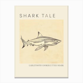 Largetooth Cookiecutter Shark Vintage Illustration 4 Poster Canvas Print