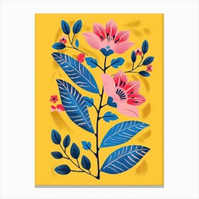 Pink Flowers On A Yellow Background Canvas Print