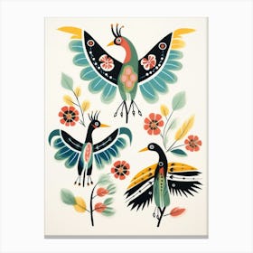 Folk Style Bird Painting Crane Canvas Print