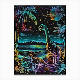 Neon Dinosaur Lines At Night 1 Canvas Print