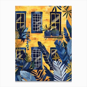 Yellow House With Blue Windows Canvas Print