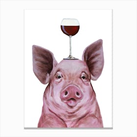 Pig With Wineglass Canvas Print
