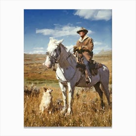 Cowboy, A Horse And A Dog Canvas Print
