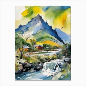 Watercolor Of A Mountain Stream Canvas Print