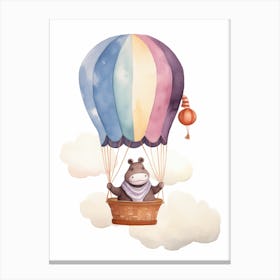 Baby Hippo 1 In A Hot Air Balloon Canvas Print