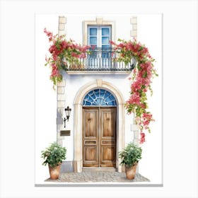 Lisbon, Portugal   Mediterranean Doors Watercolour Painting 4 Canvas Print