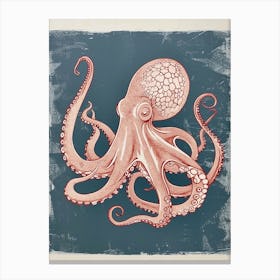 Linocut Inspired Octopus Deep In The Ocean 2 Canvas Print
